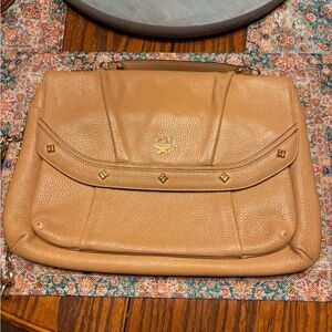 MCM Tan Leather Shoulder Bag with Gold Accents